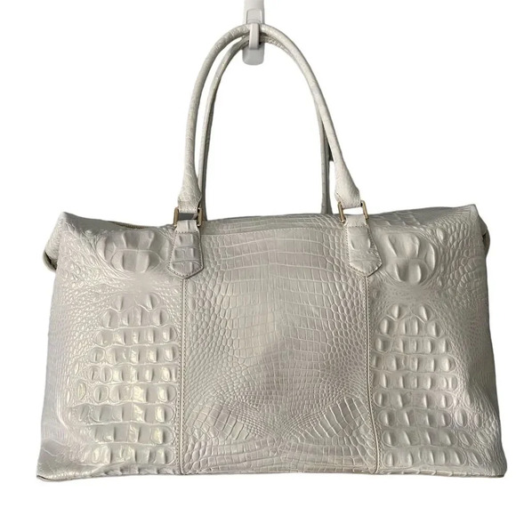 Brahmin Duxbury Weekender Duffel Bag Shell White Melbourne Travel Tote - Picture 2 of 15